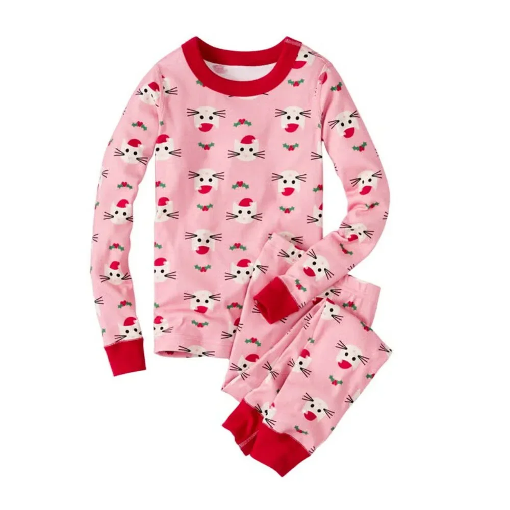 Hanna Andersson Girls Kitty Cat Organic PJ Long Sleeve Pajama Set
